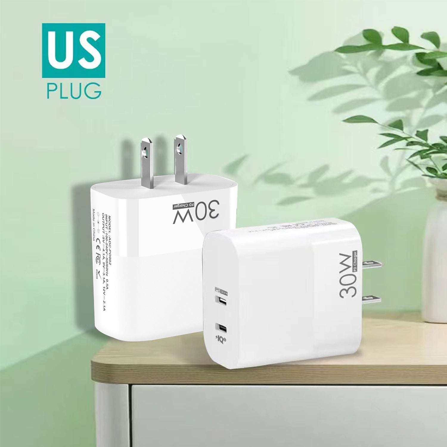 30W USB-A to Type-C Dual Port (USB-A+ PD Type-C) Multifunctional Fast Charge Adapter Compatible With iPhone 15 Series-White