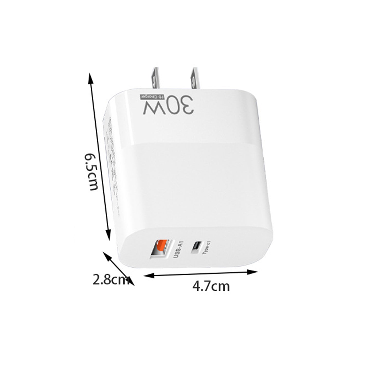 30W USB-A to Type-C Dual Port (USB-A+ PD Type-C) Multifunctional Fast Charge Adapter Compatible With iPhone 15 Series-White