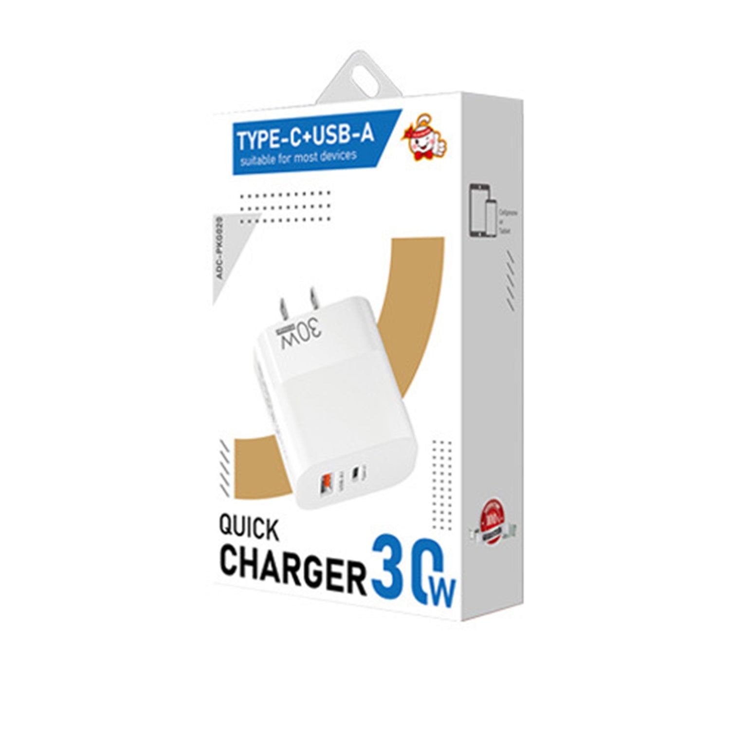 30W USB-A to Type-C Dual Port (USB-A+ PD Type-C) Multifunctional Fast Charge Adapter Compatible With iPhone 15 Series-White