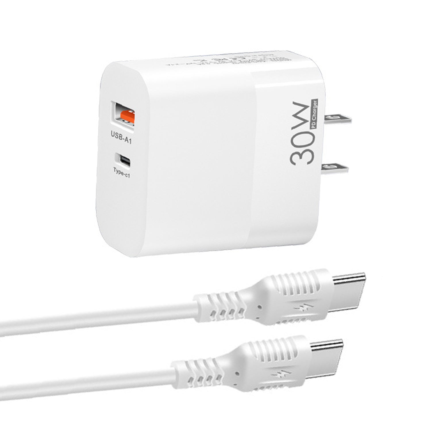 30W Type-C to Type-C Dual Port (USB-A+ PD Type-C) Multifunctional Fast Charge Adapter Compatible With iPhone 15 Series-White