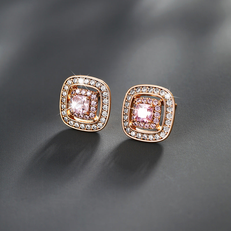 Geometric square style with slightly inlaid zirconium earrings(X000641230)-Gold