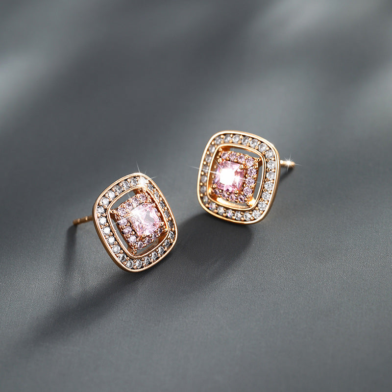 Geometric square style with slightly inlaid zirconium earrings(X000641230)-Gold