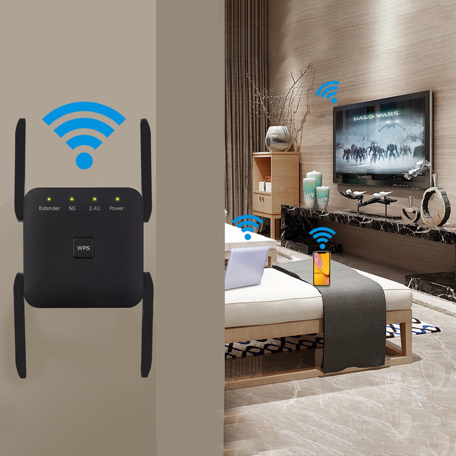 WiFi Extender 5G 1200Mbps Wi-Fi Signal Booster Amplifier for Home WiFi 2.4GHz Dual Band Wireless Repeater with Strong,4 Antennas 360° Coverage with Ethernet Port AP Mode