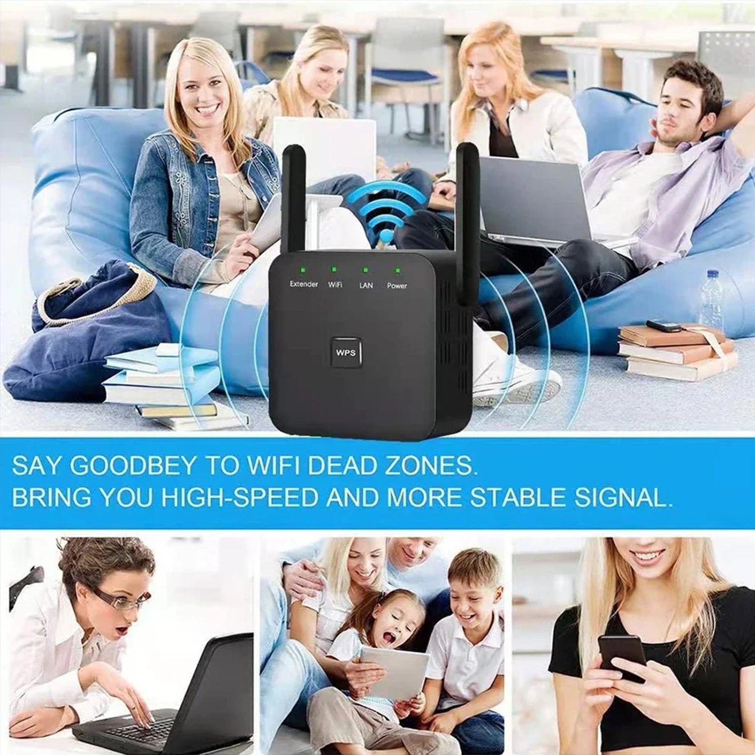 WiFi Extender 5G 1200Mbps Wi-Fi Signal Booster Amplifier for Home WiFi 2.4GHz Dual Band Wireless Repeater with Strong,4 Antennas 360° Coverage with Ethernet Port AP Mode