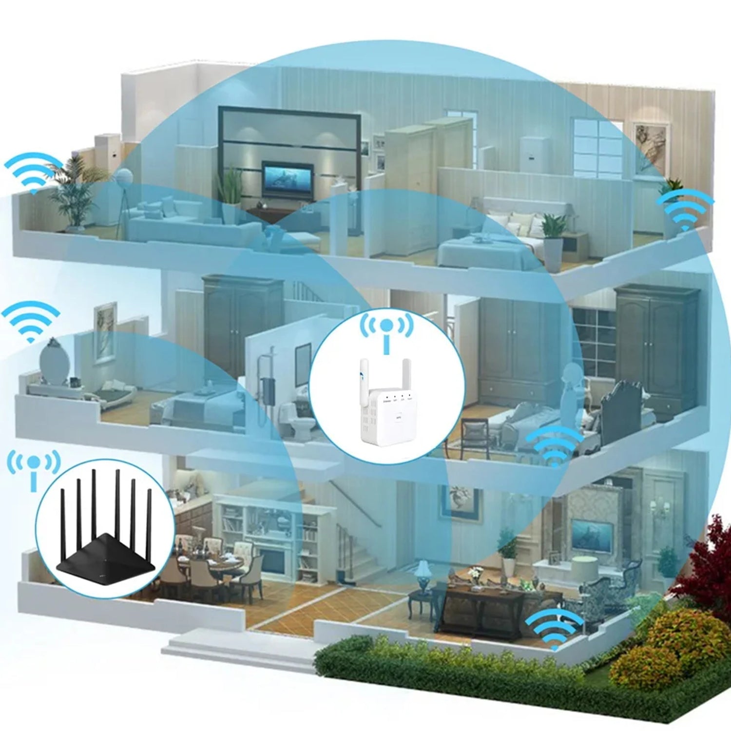 WiFi Extender 5G 1200Mbps Wi-Fi Signal Booster Amplifier for Home WiFi 2.4GHz Dual Band Wireless Repeater with Strong,4 Antennas 360° Coverage with Ethernet Port AP Mode