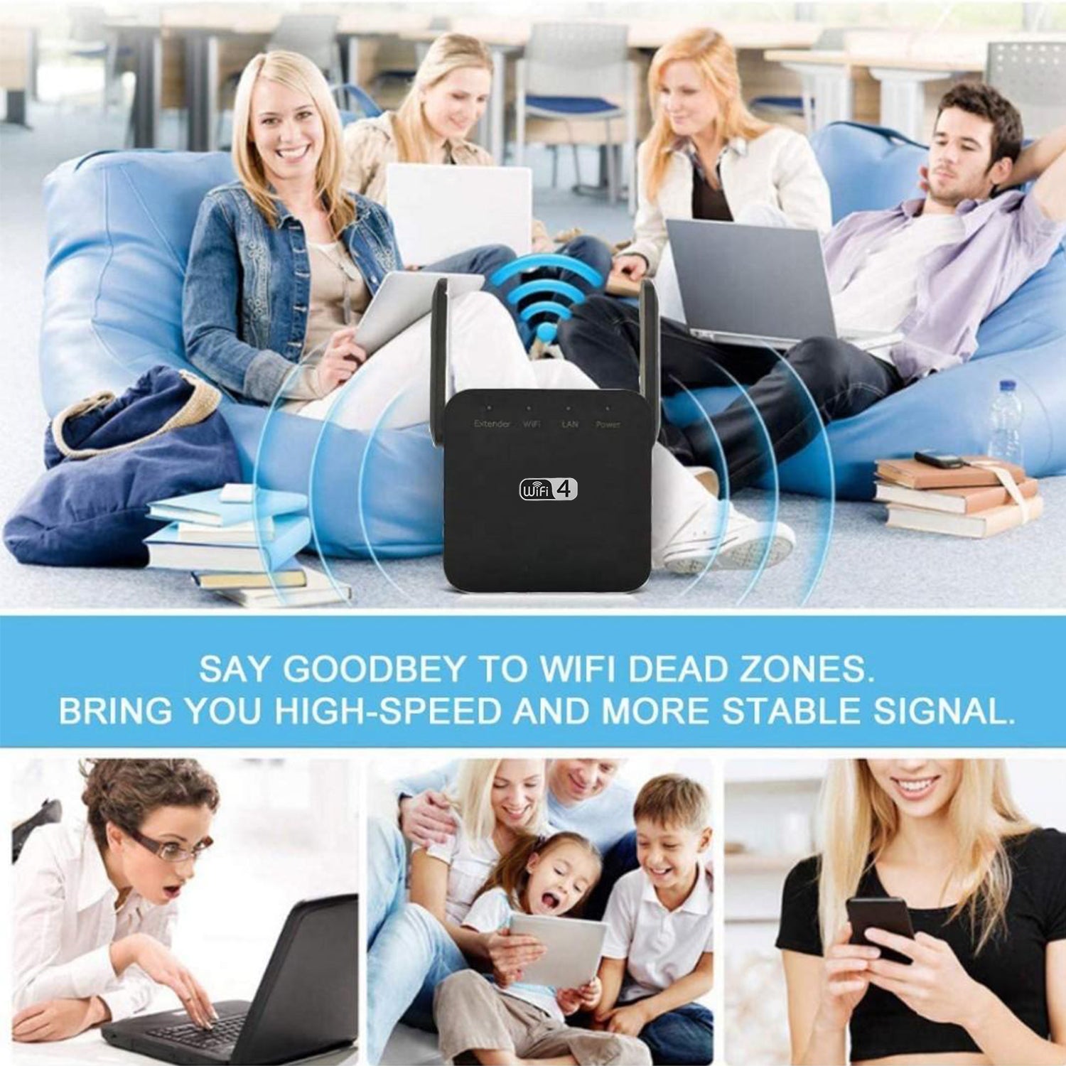 2.4Ghz Dual Band WiFi Extender 300M Internet Range Router Signal Booster