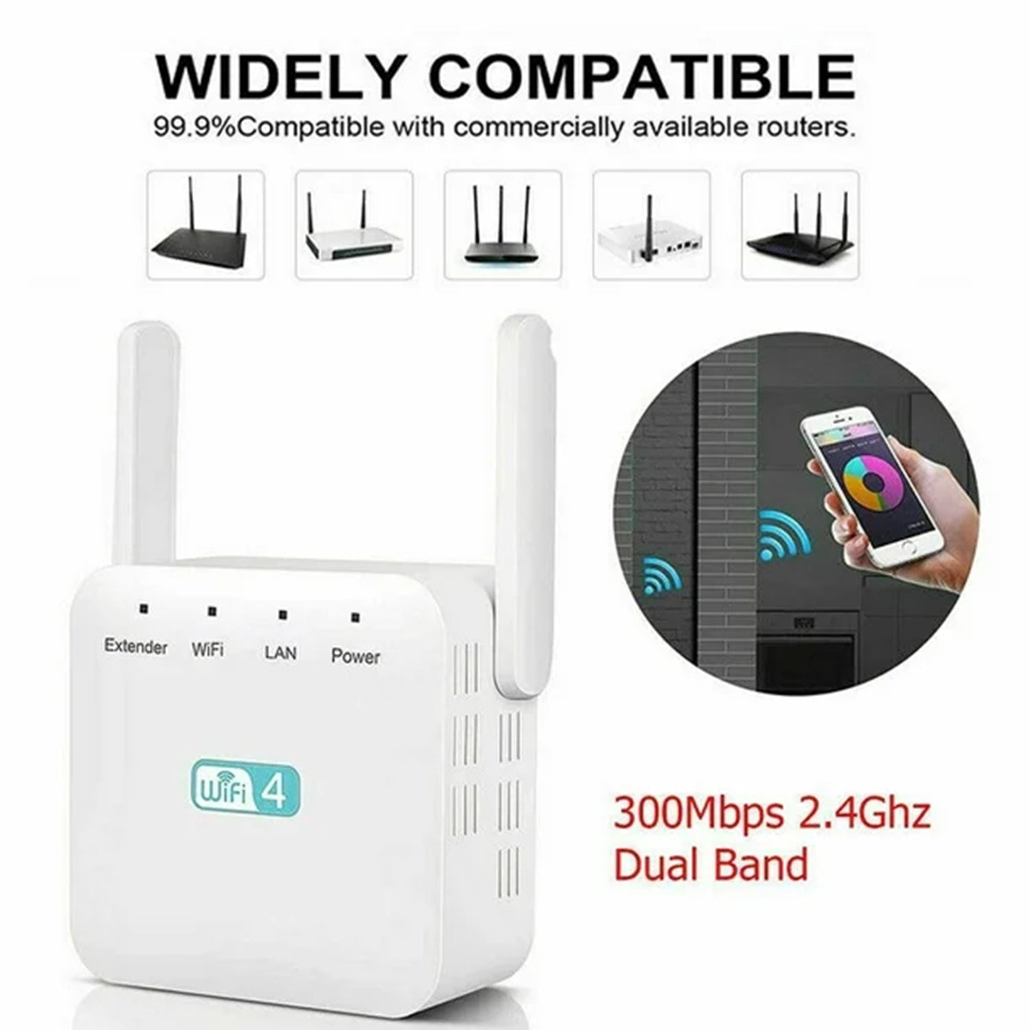 2.4Ghz Dual Band WiFi Extender 300M Internet Range Router Signal Booster