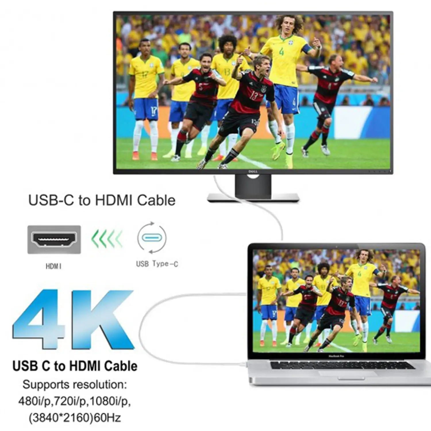 Type-C to HDMI Cable for Smartphone and Laptops with Type-C