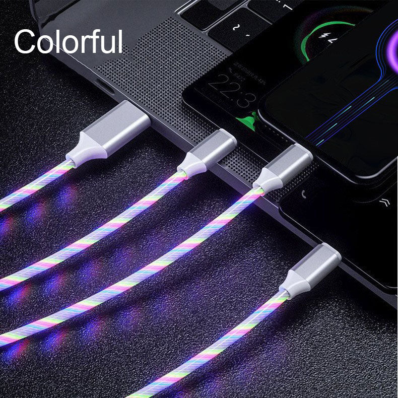 3in1 (Lightning& Type C& Micro) LED Flow Luminous Charging Cable for iPhone& Android Devices