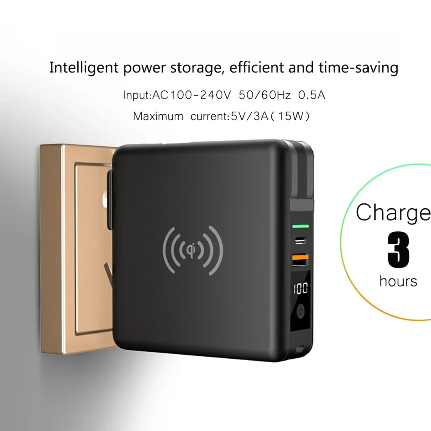 6700mAh self contained cable plug magnetic suction wireless charging bank