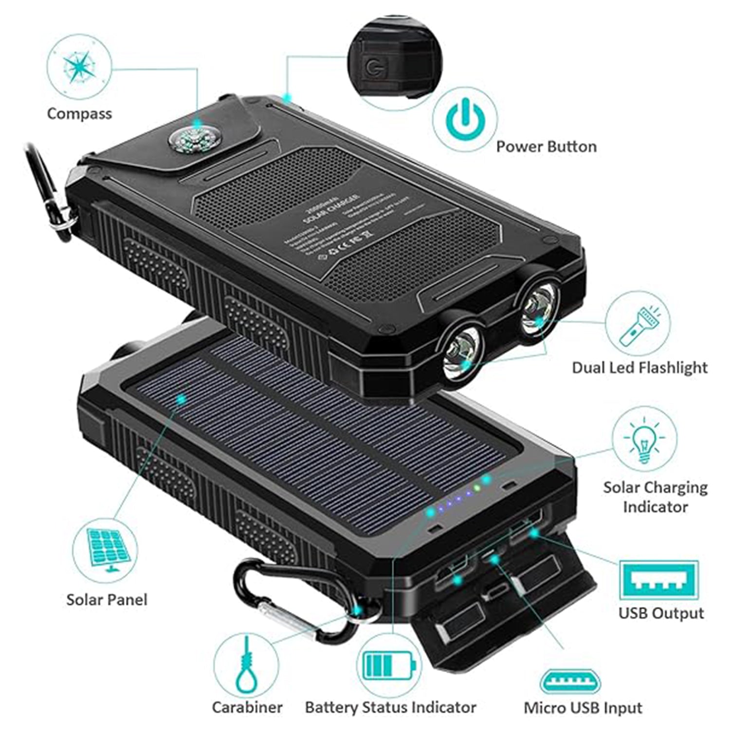 10000 mAh Portable Solar Panel Power Bank