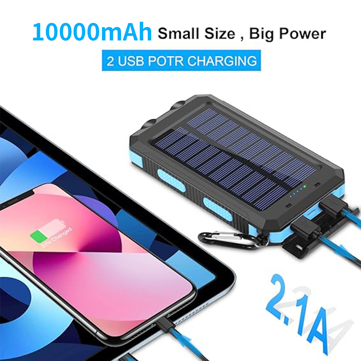 10000 mAh Portable Solar Panel Power Bank