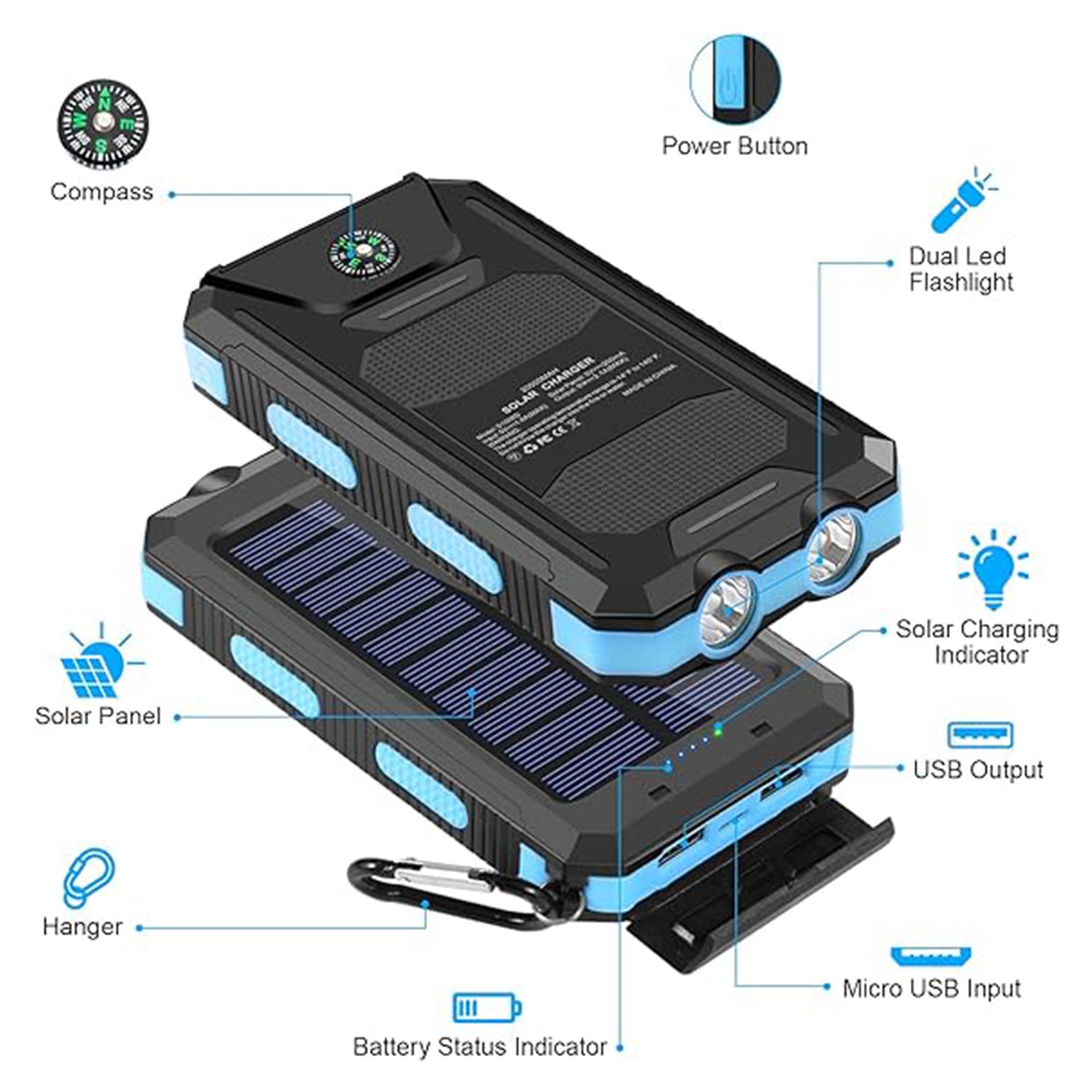 10000 mAh Portable Solar Panel Power Bank