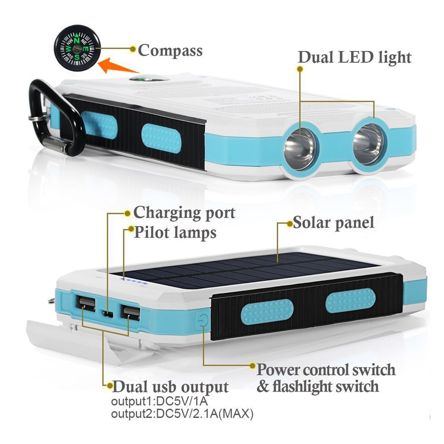 10000 mAh Portable Solar Panel Power Bank