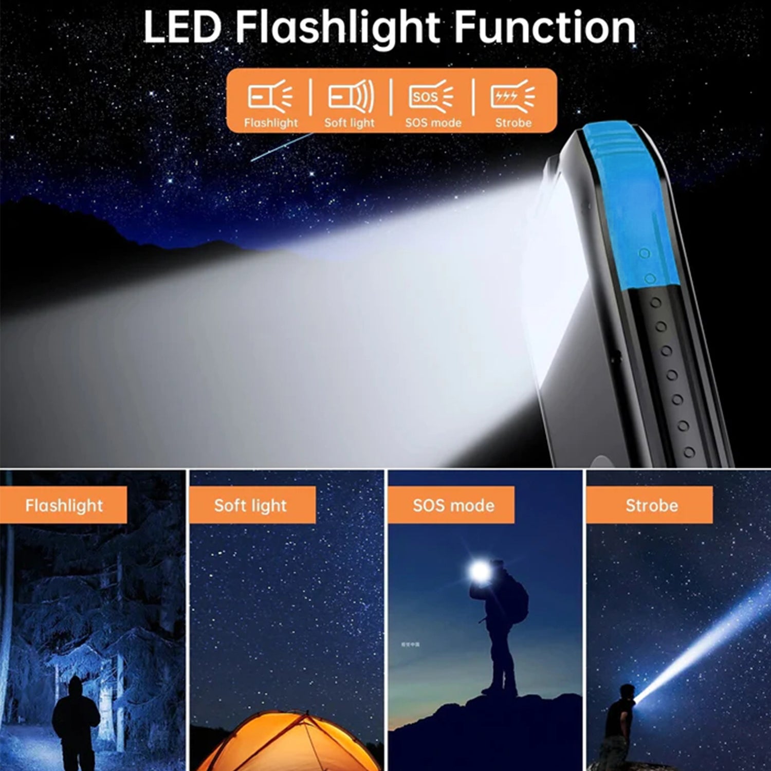 PD&2USB Ports Waterproof 16000mAh Solar Charger Powr Bank with LED Light