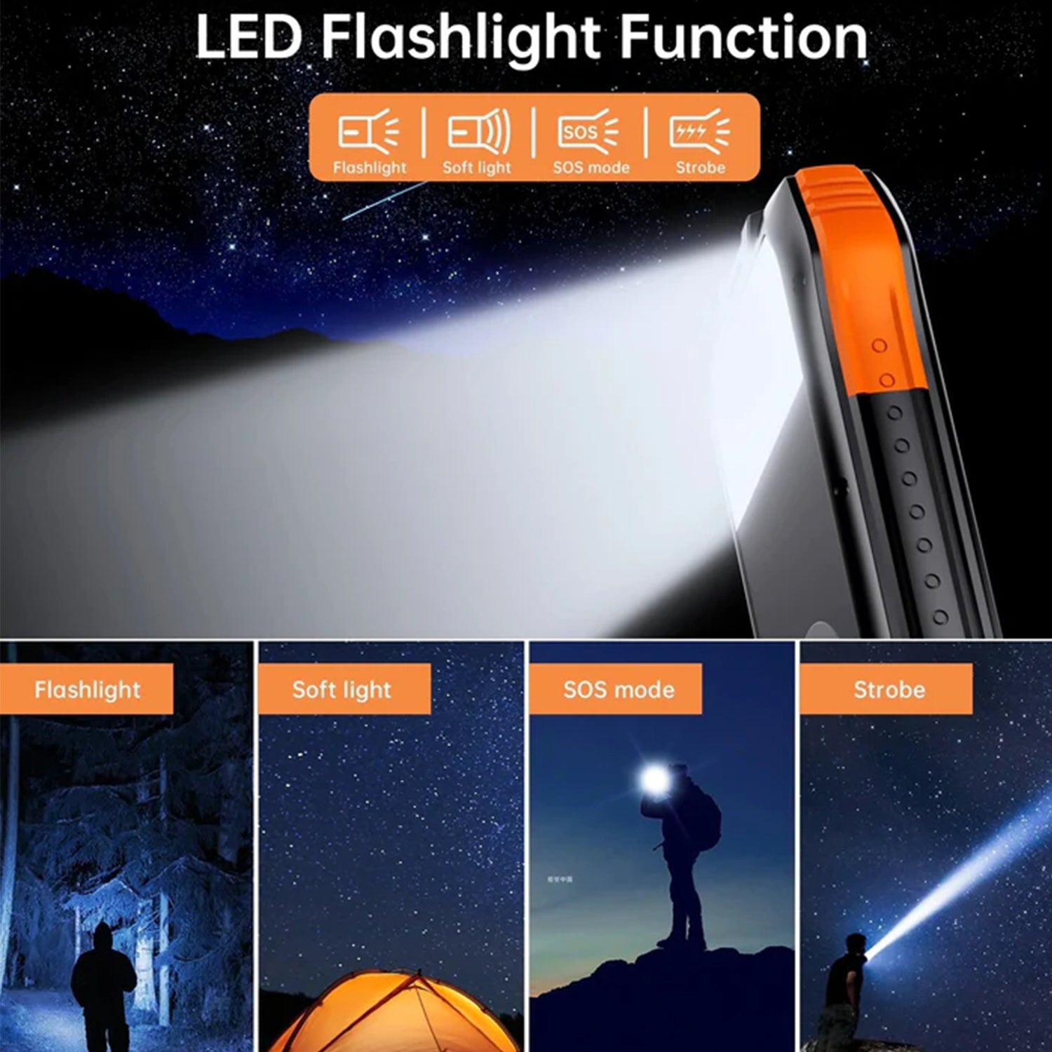 PD&2USB Ports Waterproof 16000mAh Solar Charger Powr Bank with LED Light