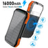 PD&2USB Ports Waterproof 16000mAh Solar Charger Powr Bank with LED Light