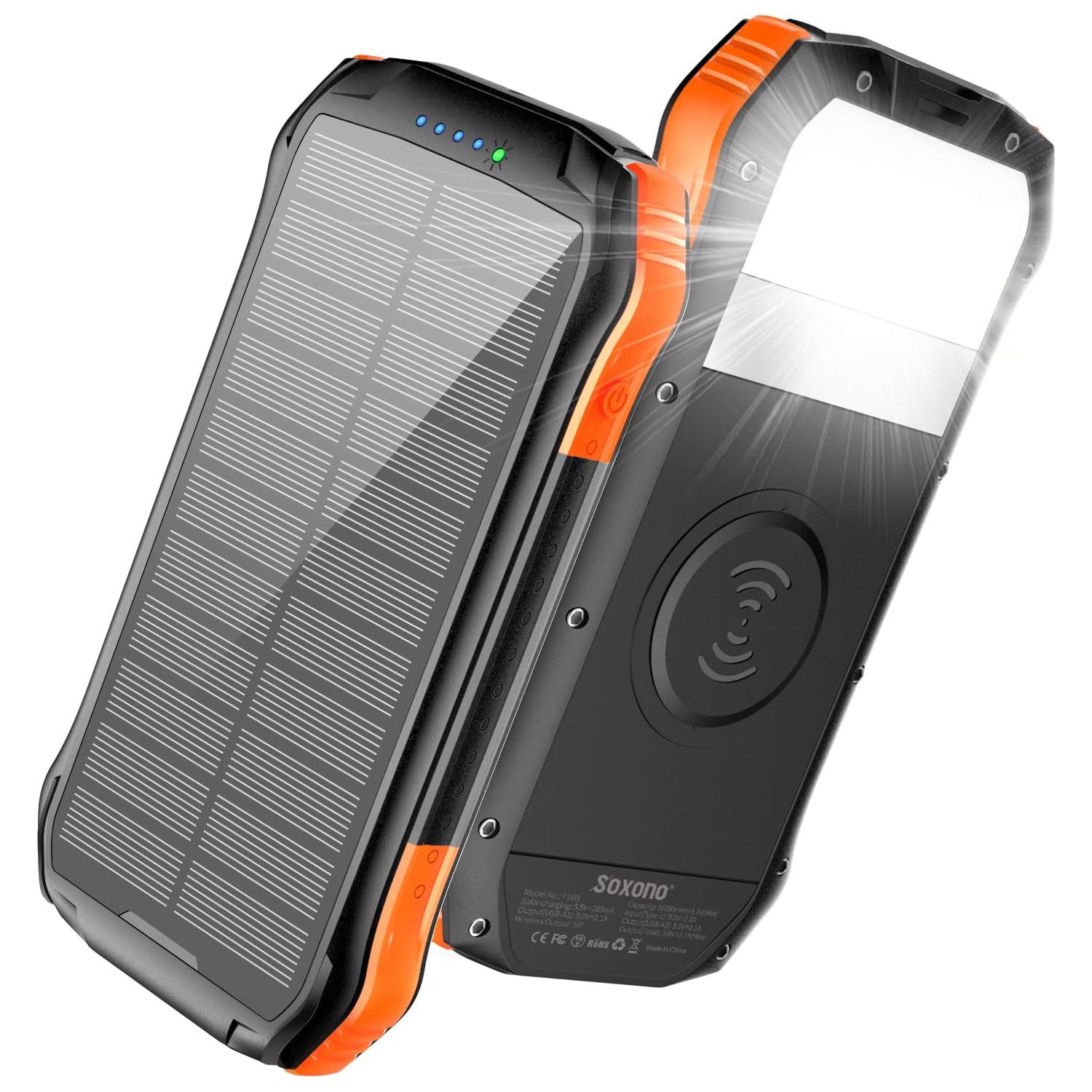 Wireless Charging PD&2USB Ports Waterproof 16000mAh Solar Charger Powr Bank with LED Light