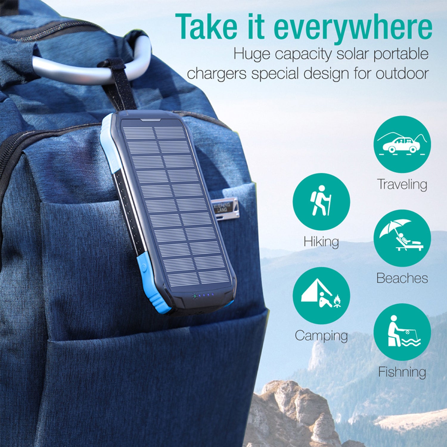 Wireless Charging PD&2USB Ports Waterproof 16000mAh Solar Charger Powr Bank with LED Light