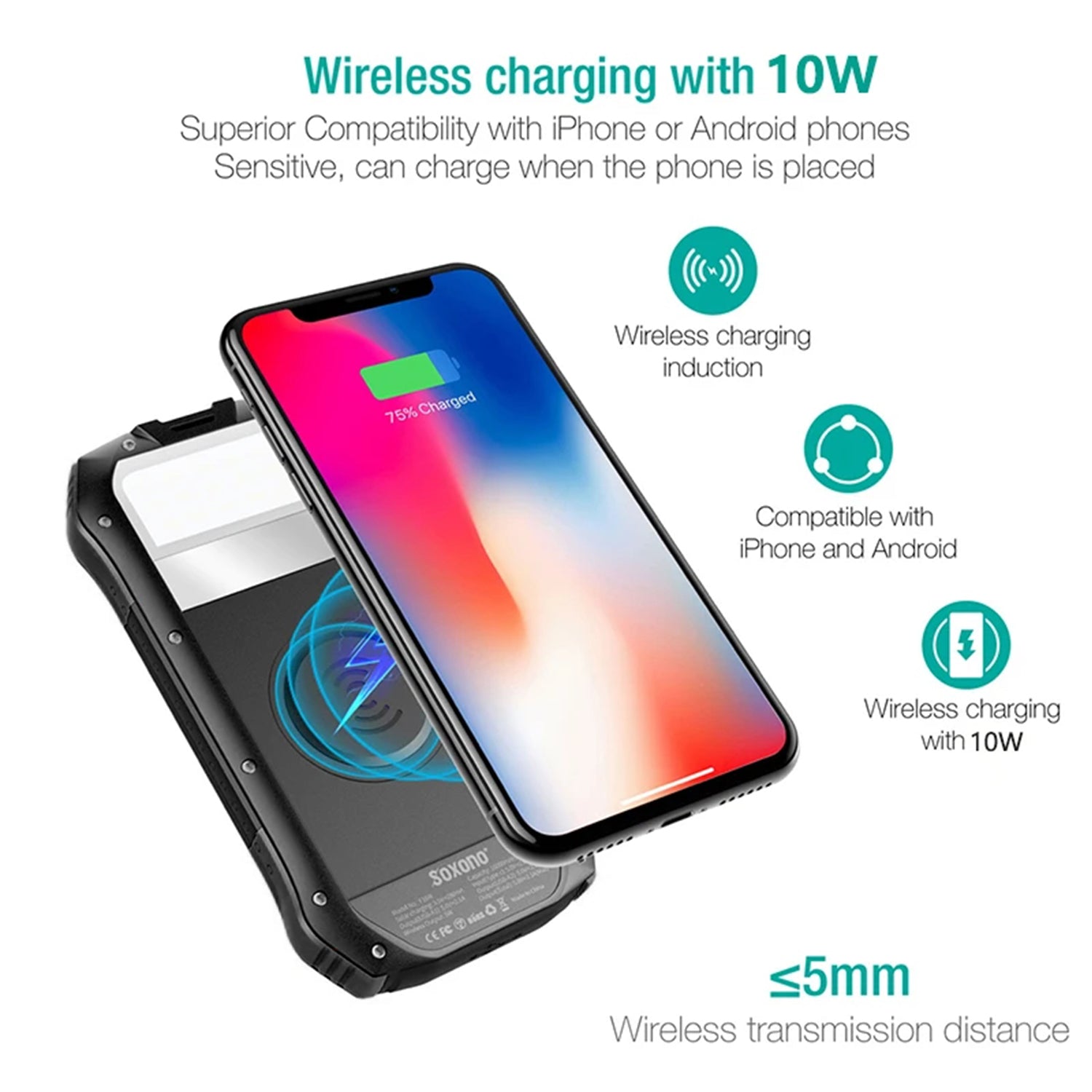 Wireless Charging PD&2USB Ports Waterproof 16000mAh Solar Charger Powr Bank with LED Light