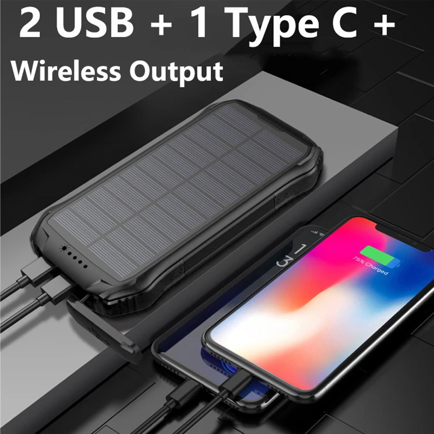Wireless Charging PD&2USB Ports Waterproof 16000mAh Solar Charger Powr Bank with LED Light