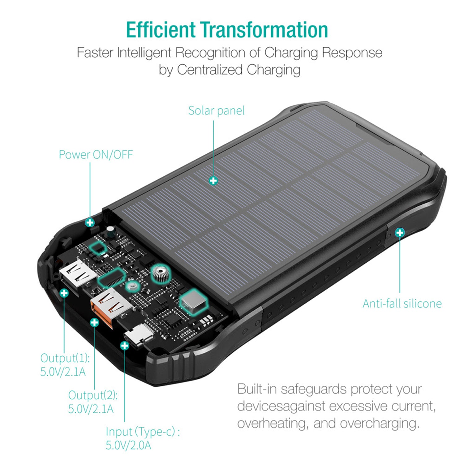 Wireless Charging PD&2USB Ports Waterproof 16000mAh Solar Charger Powr Bank with LED Light