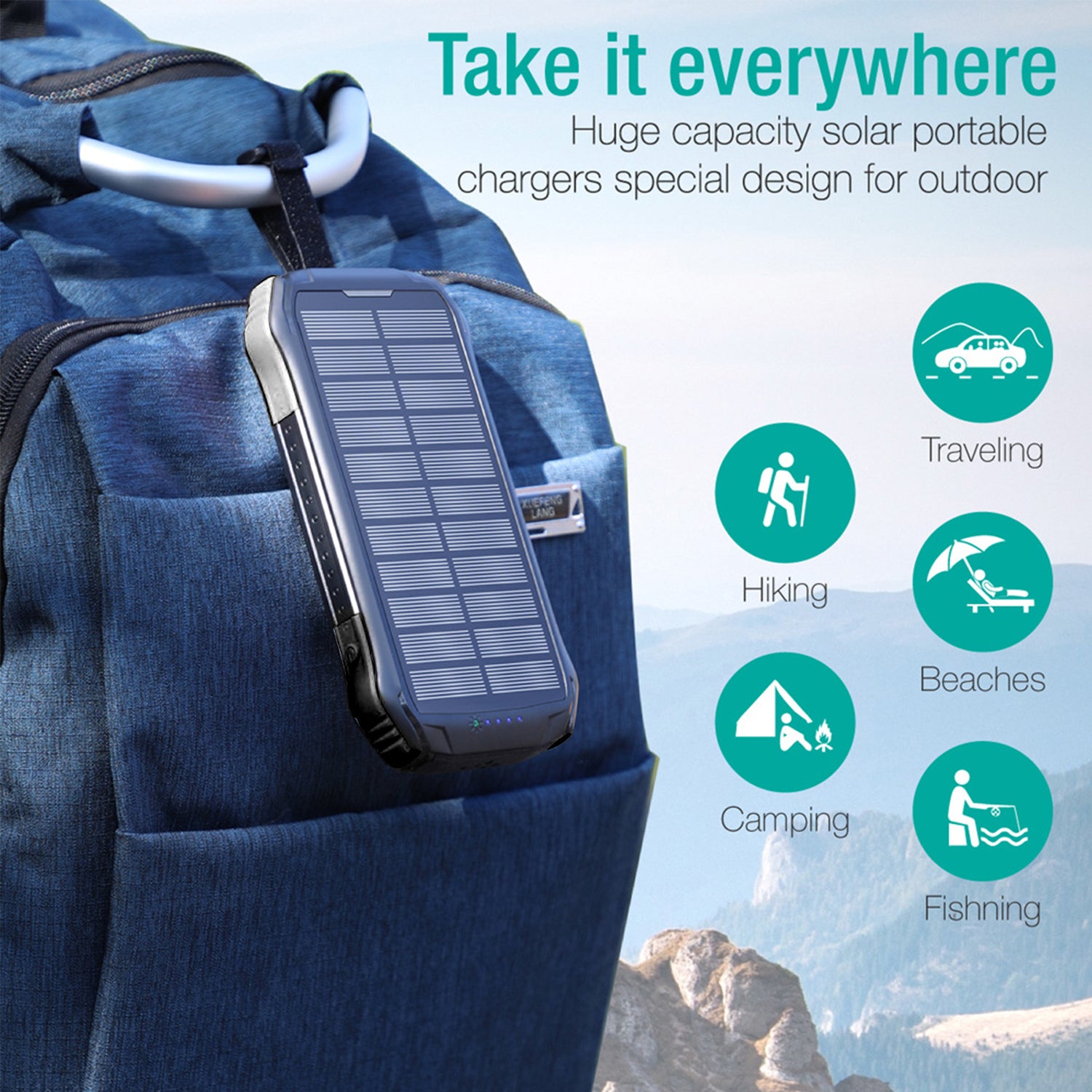 Wireless Charging PD&2USB Ports Waterproof 16000mAh Solar Charger Powr Bank with LED Light