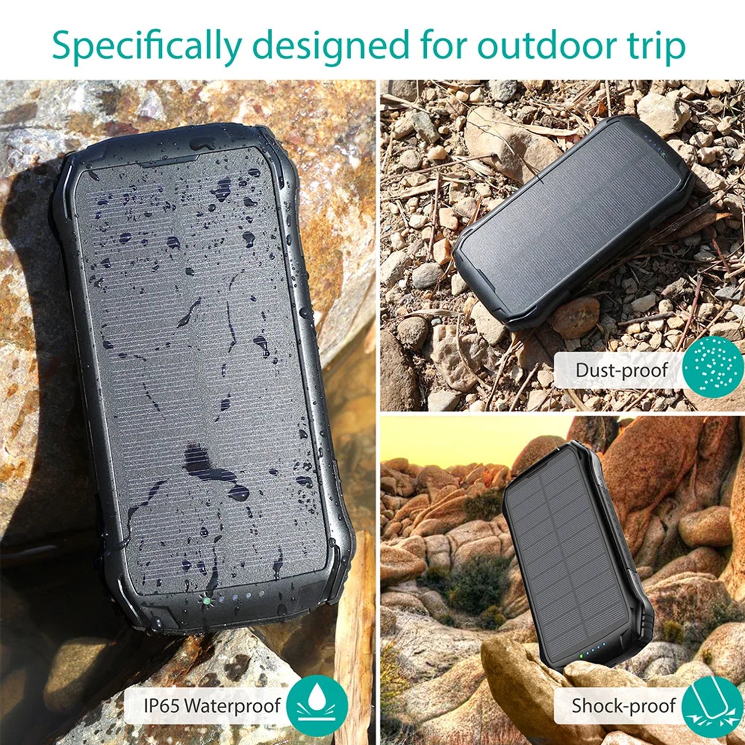 Wireless Charging PD&2USB Ports Waterproof 16000mAh Solar Charger Powr Bank with LED Light