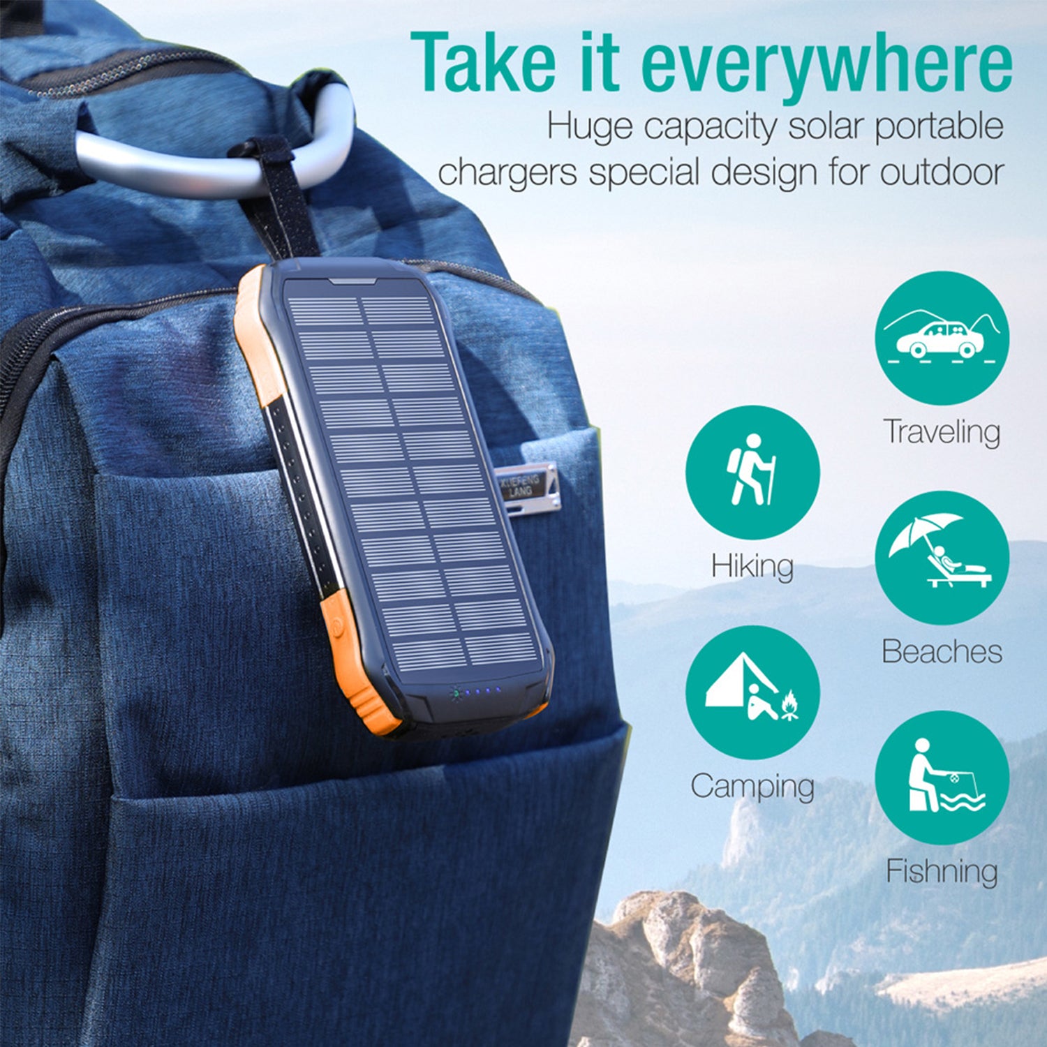 Wireless Charging PD&2USB Ports Waterproof 16000mAh Solar Charger Powr Bank with LED Light