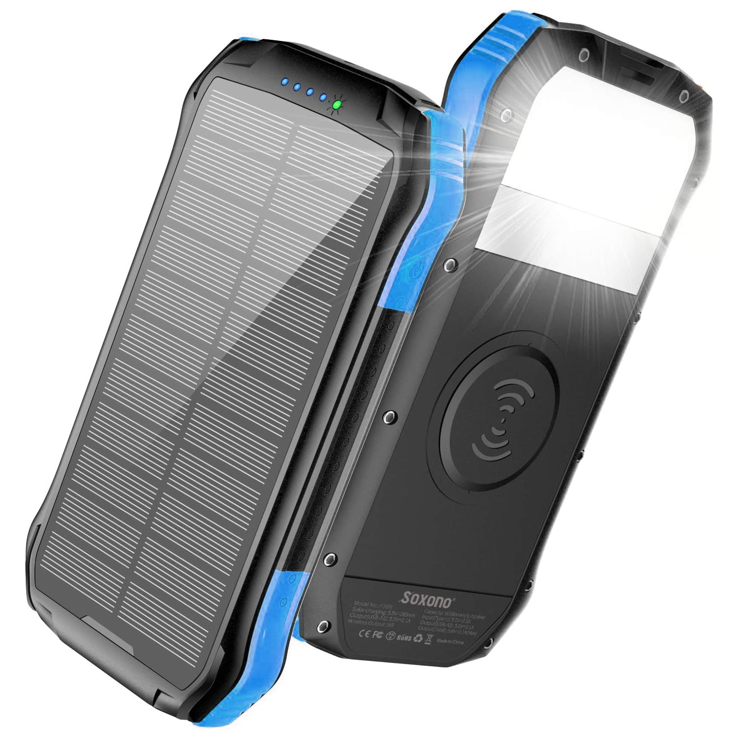 Wireless Charging PD&2USB Ports Waterproof 16000mAh Solar Charger Powr Bank with LED Light