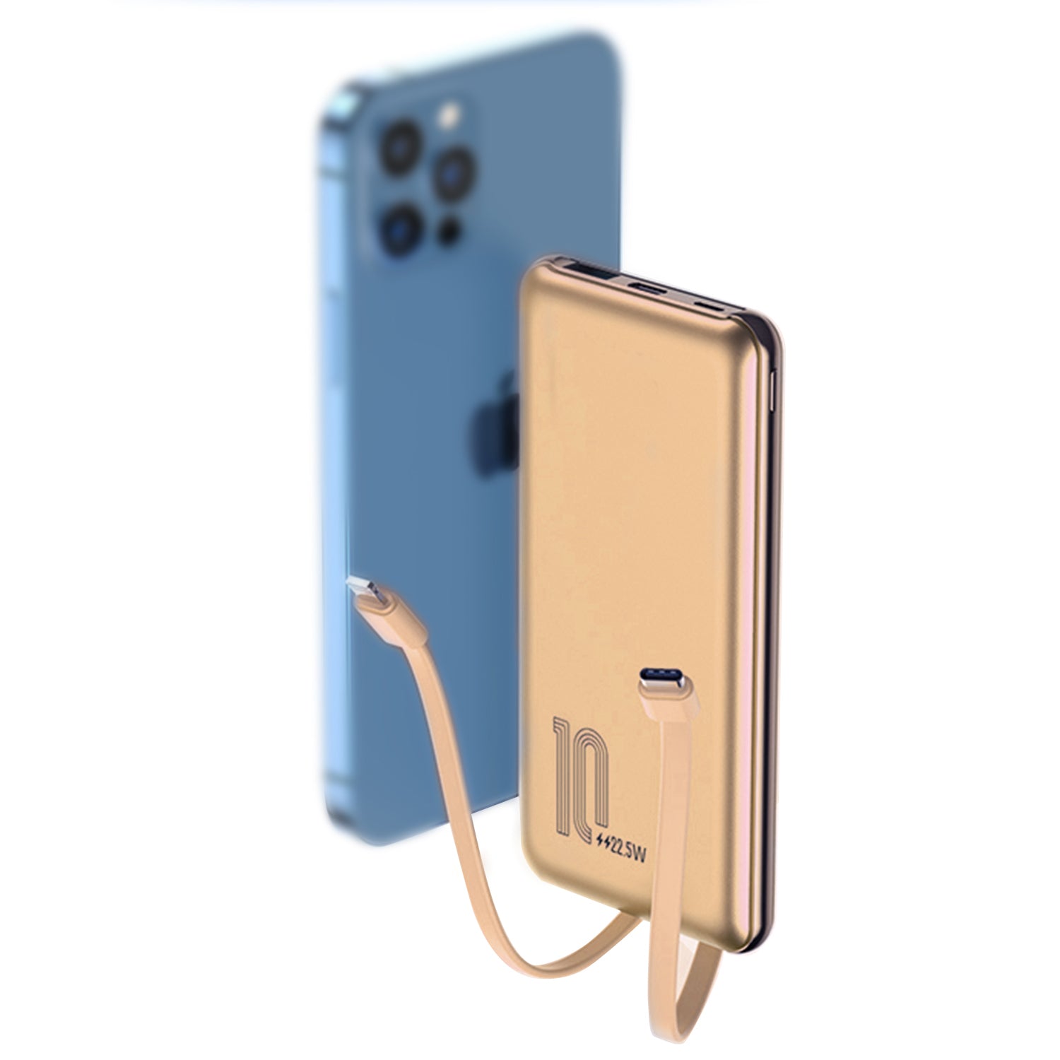 10000mAh 20W fast charging double self-contained cables power bank