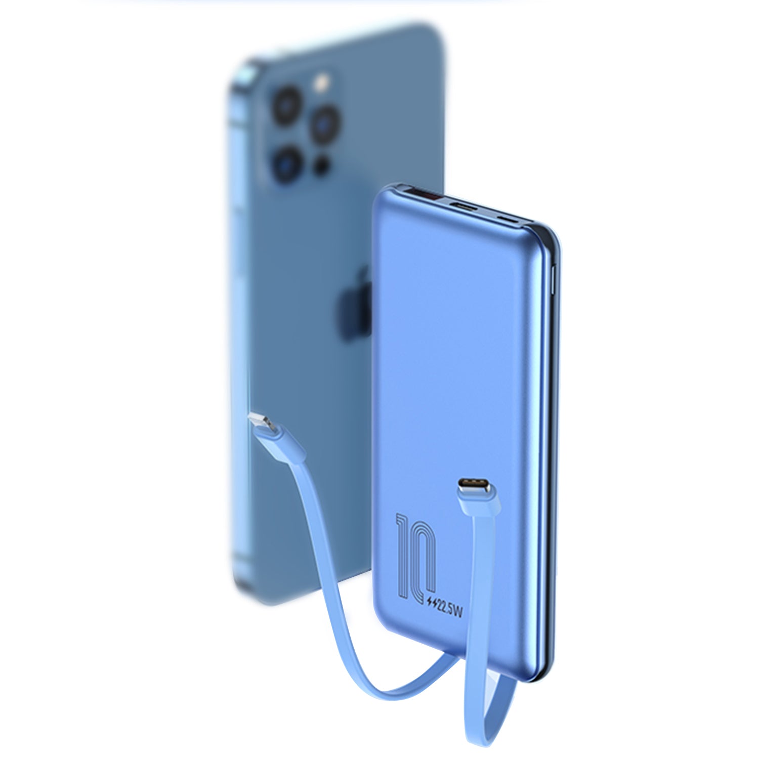 10000mAh 20W fast charging double self-contained cables power bank