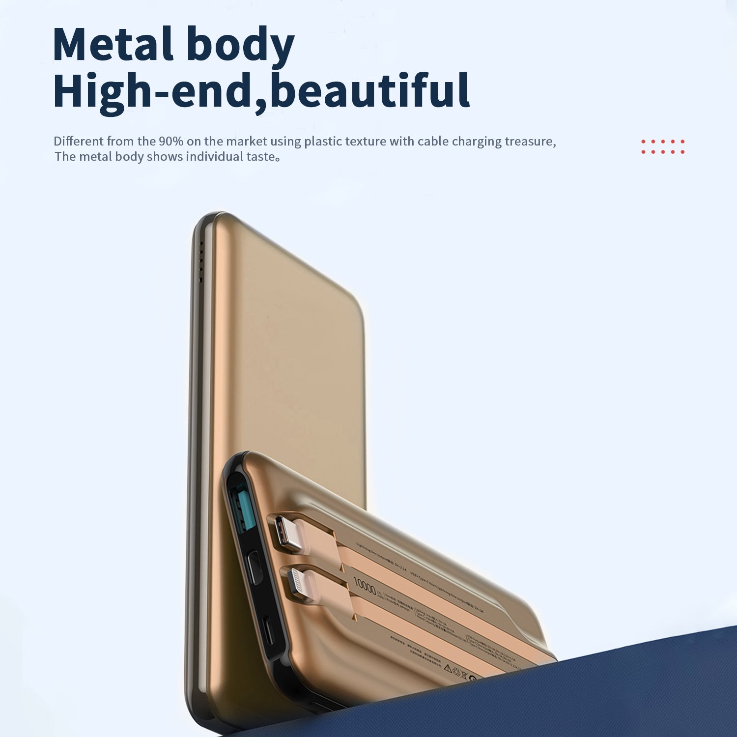 10000mAh 20W fast charging double self-contained cables power bank