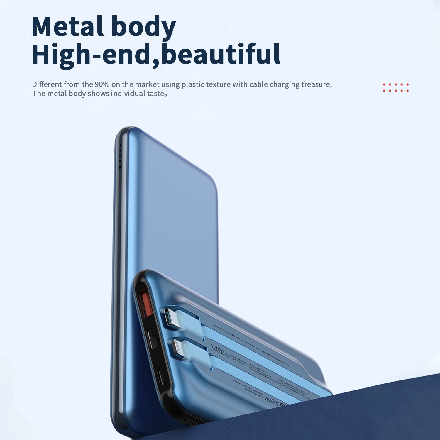 10000mAh 20W fast charging double self-contained cables power bank