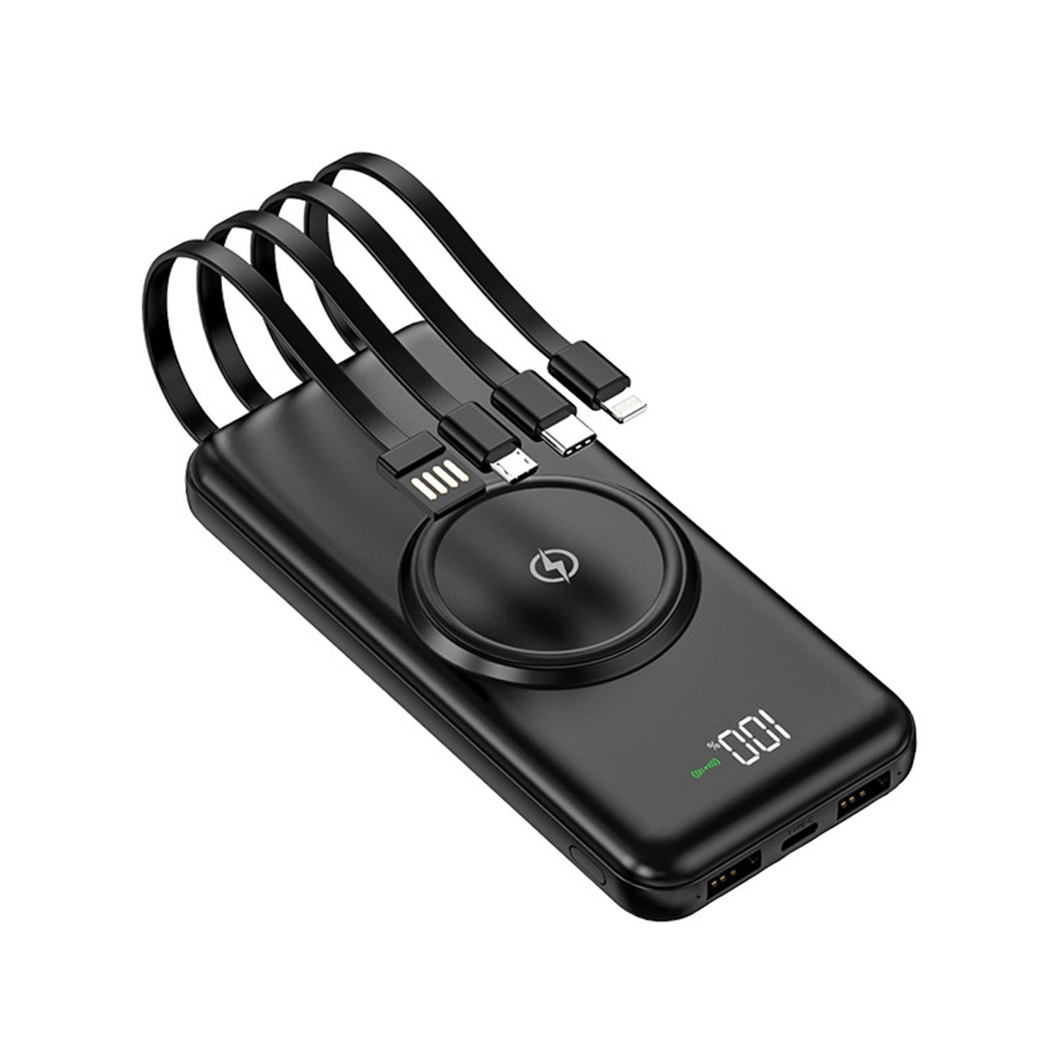 20000mAh Mobile wireless Power Bank with built-in charging cables(PD/ Type C /Lightning/Micro)