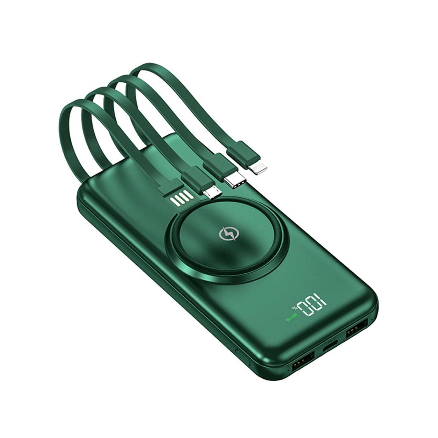 20000mAh Mobile wireless Power Bank with built-in charging cables(PD/ Type C /Lightning/Micro)