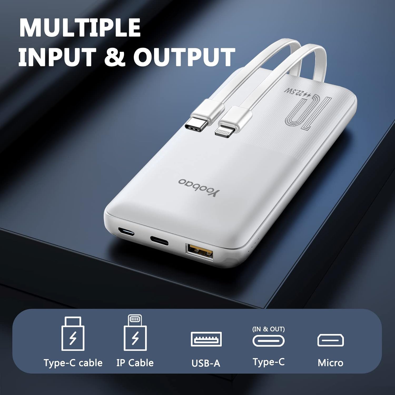 10000MAH Super fast charging power bank with its own cables