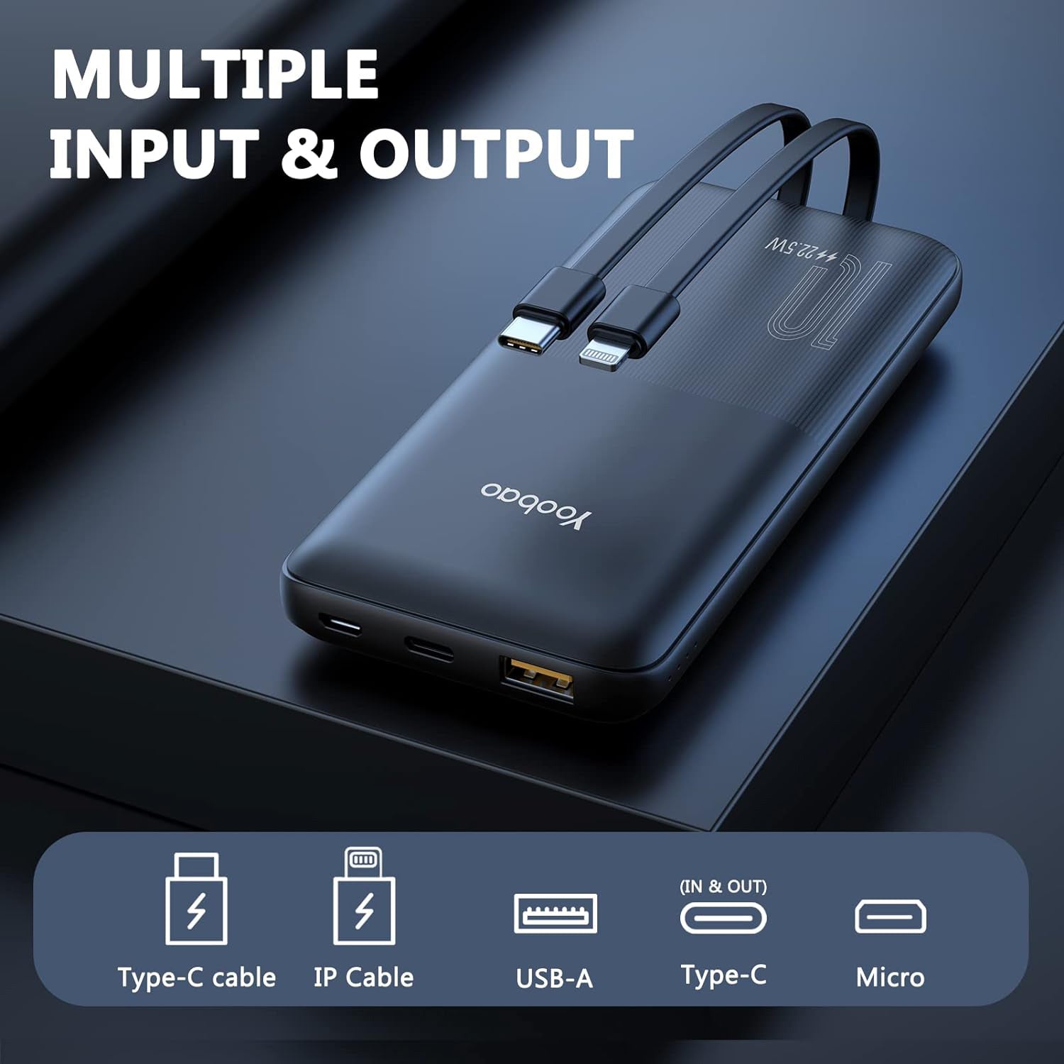 10000MAH Super fast charging power bank with its own cables