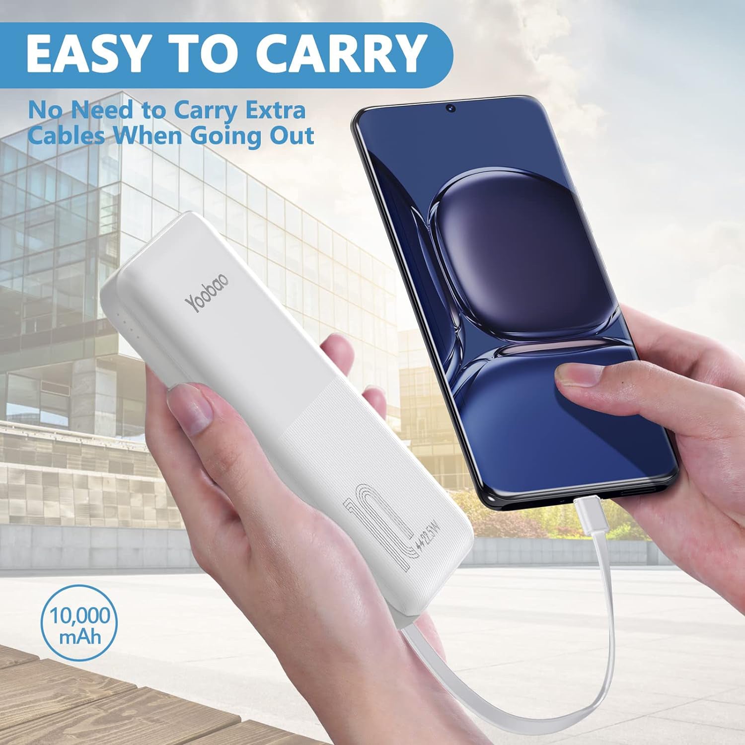 10000MAH Super fast charging power bank with its own cables