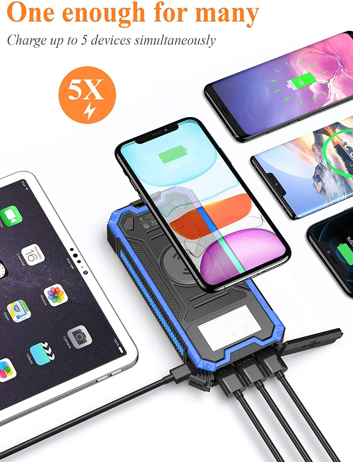 Solar fast charging with LED light panel  power bank support wireless