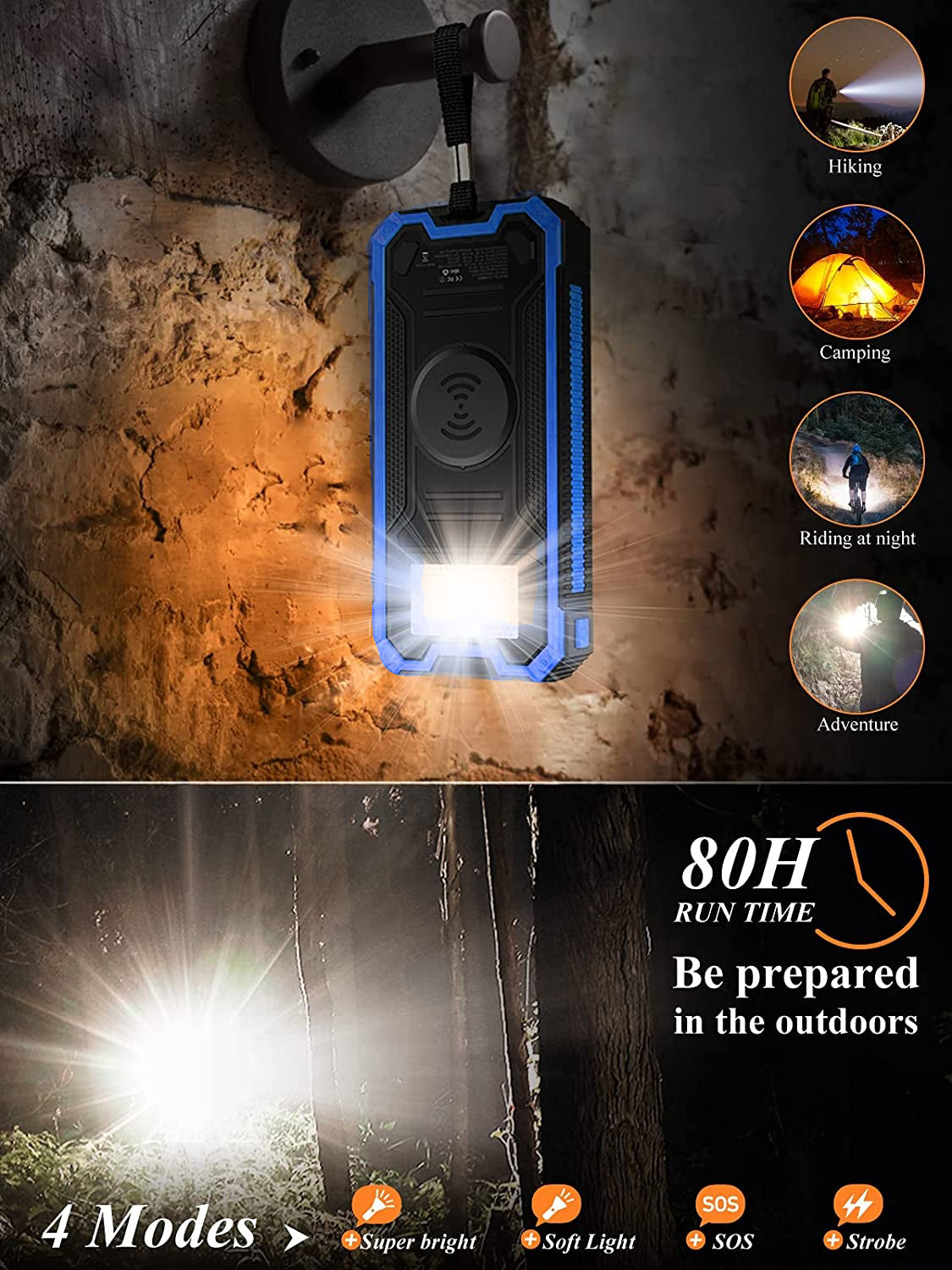 Solar fast charging with LED light panel  power bank support wireless