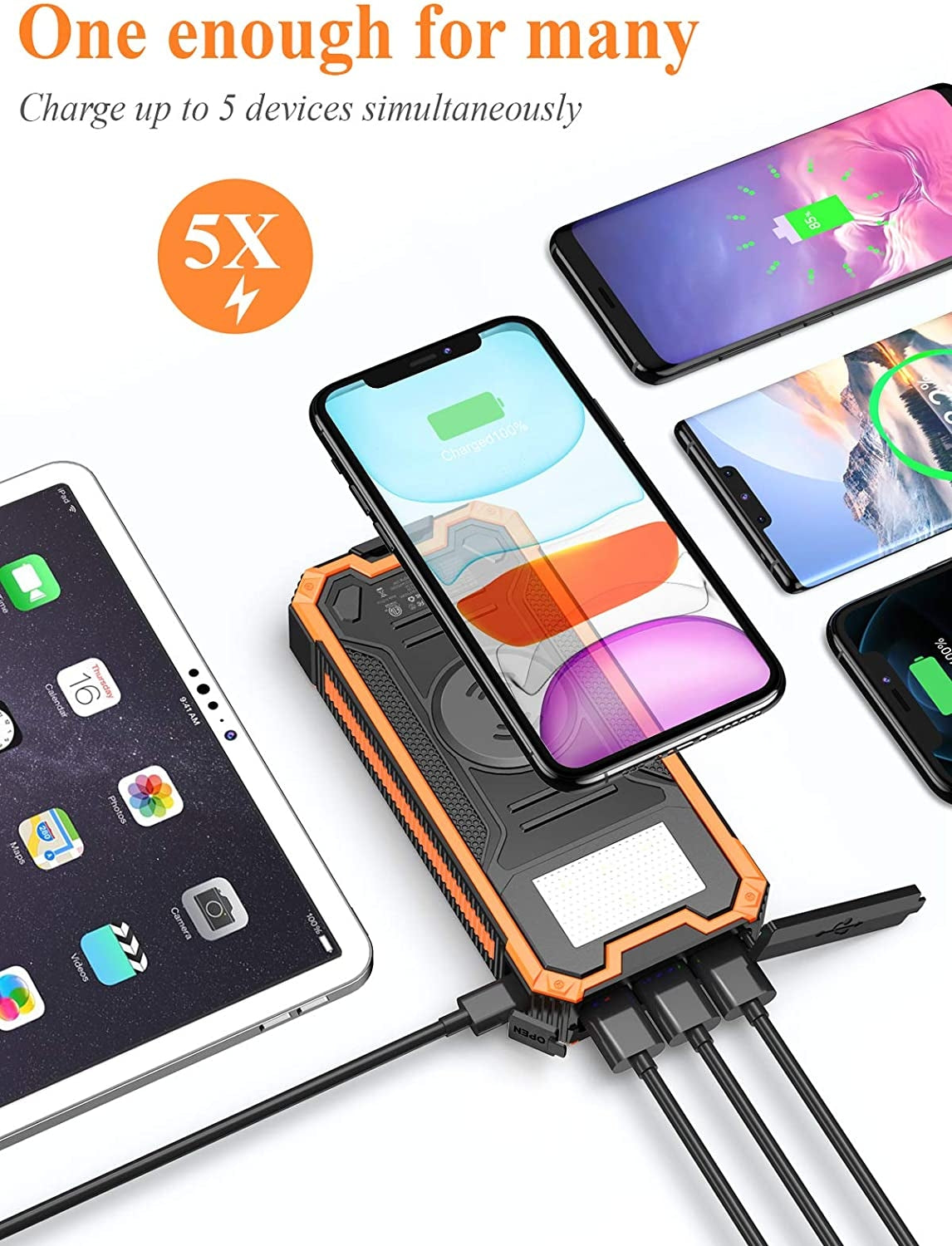 Solar fast charging with LED light panel  power bank support wireless