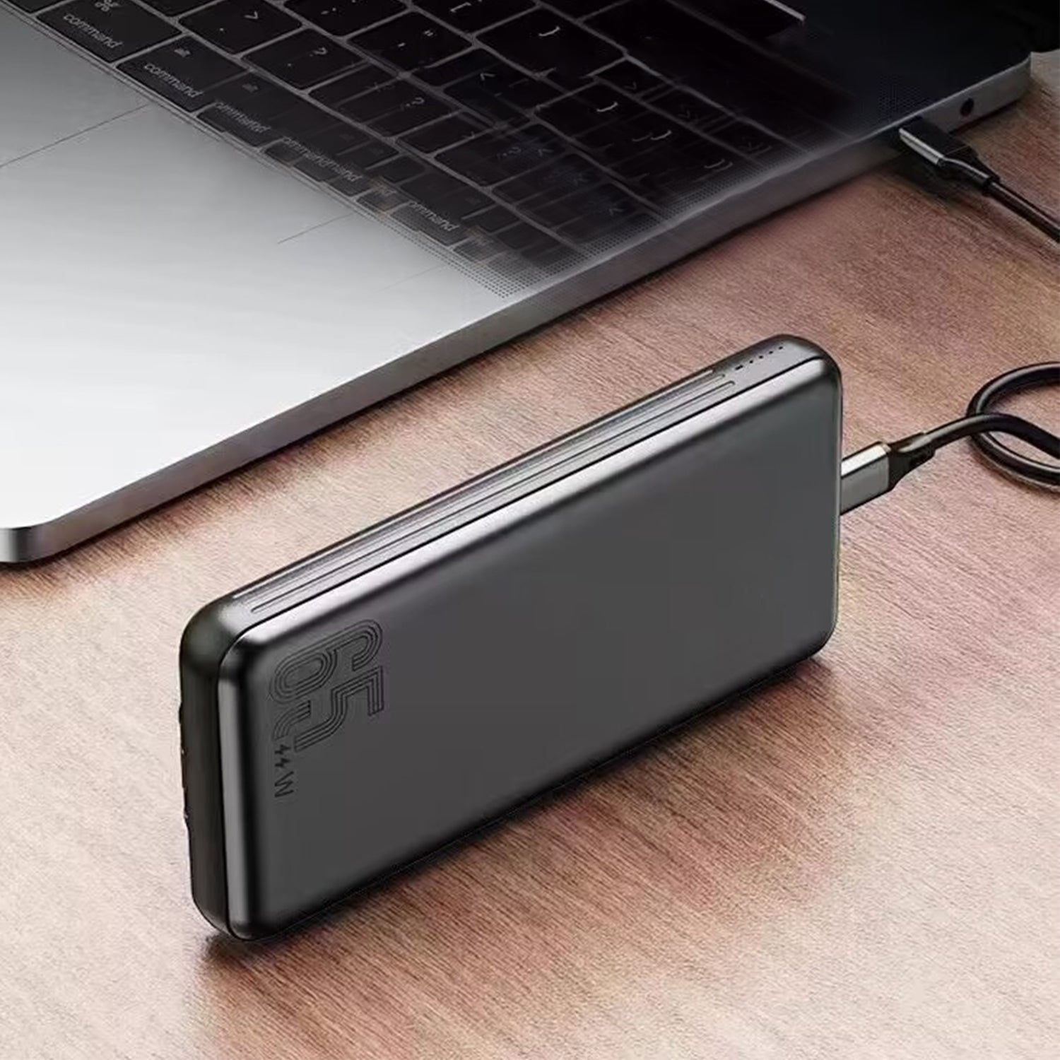 65W fast charging double self-contained cables power bank-Dark Grey