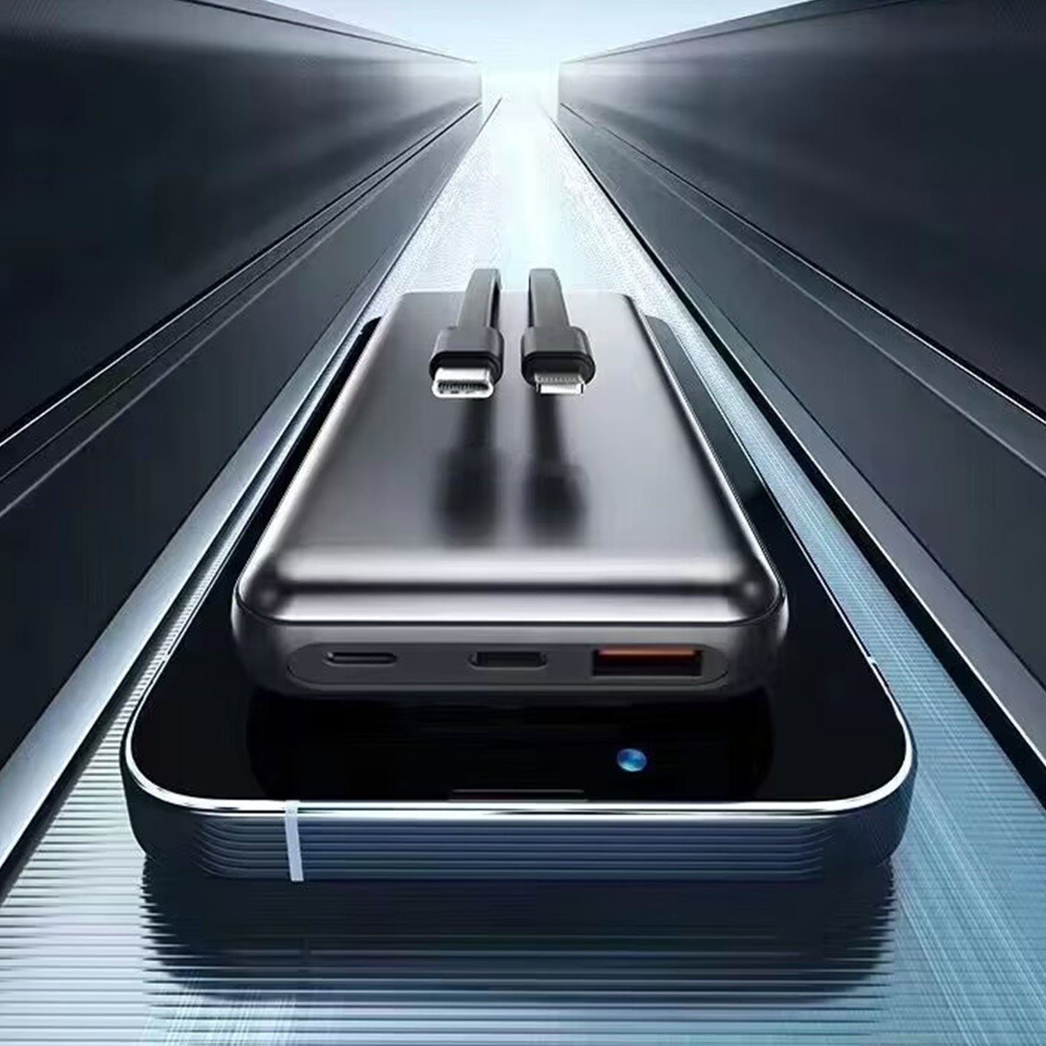 65W fast charging double self-contained cables power bank-Dark Grey