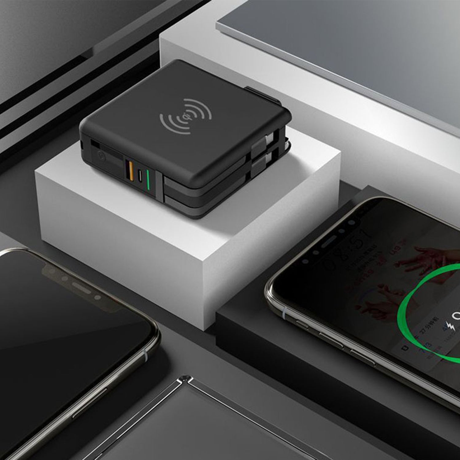 6700mAh self contained cable plug magnetic suction wireless charging bank