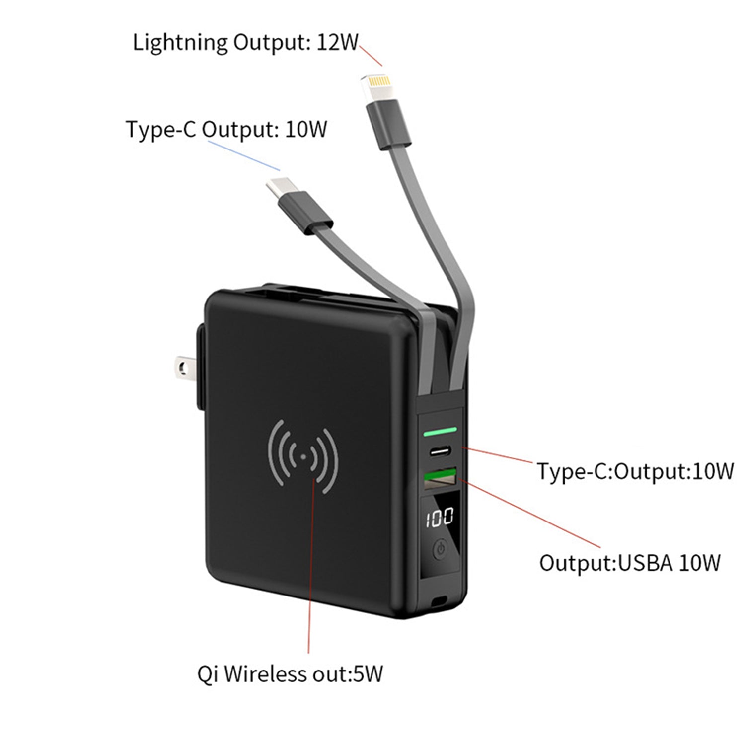 6700mAh self contained cable plug magnetic suction wireless charging bank