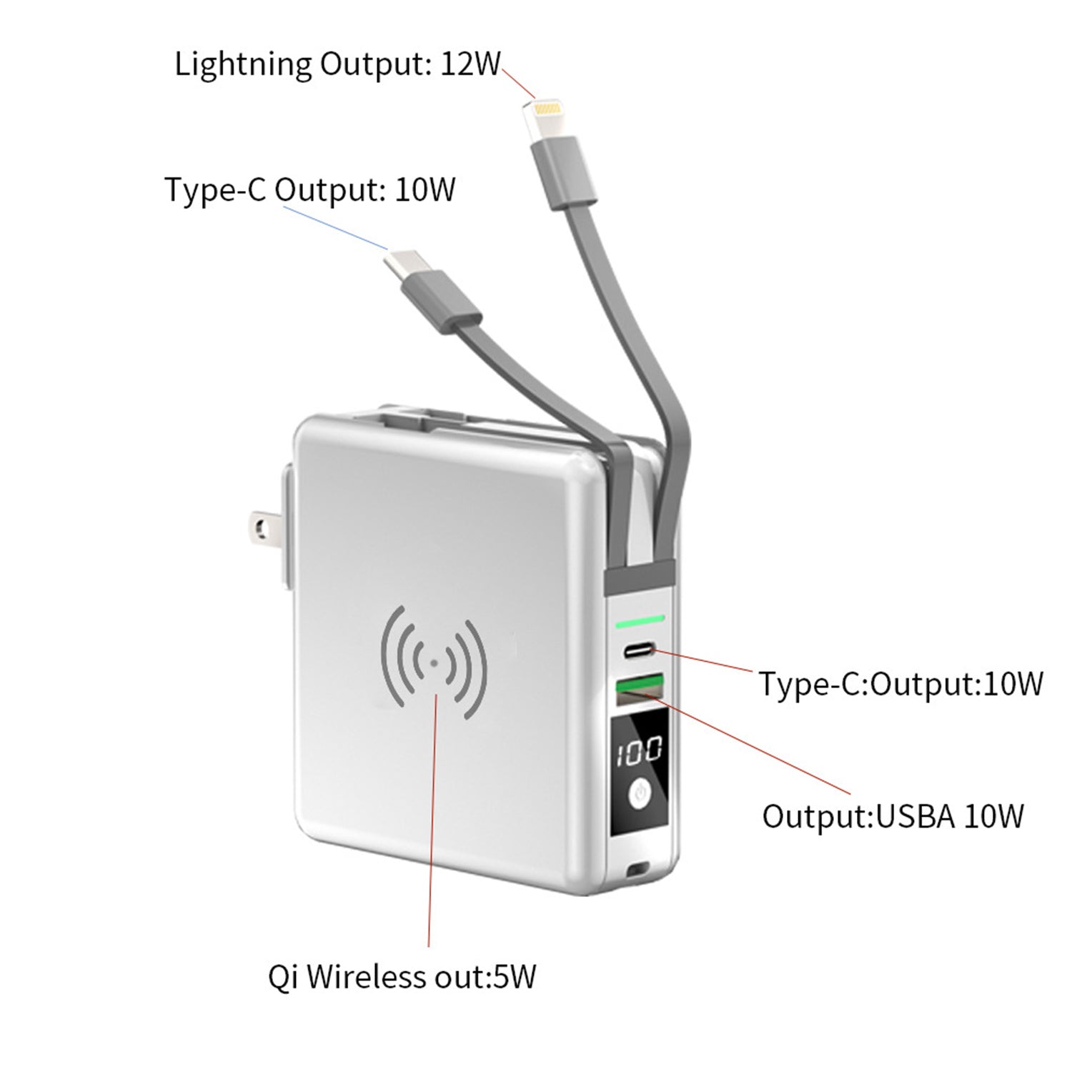 6700mAh self contained cable plug magnetic suction wireless charging bank