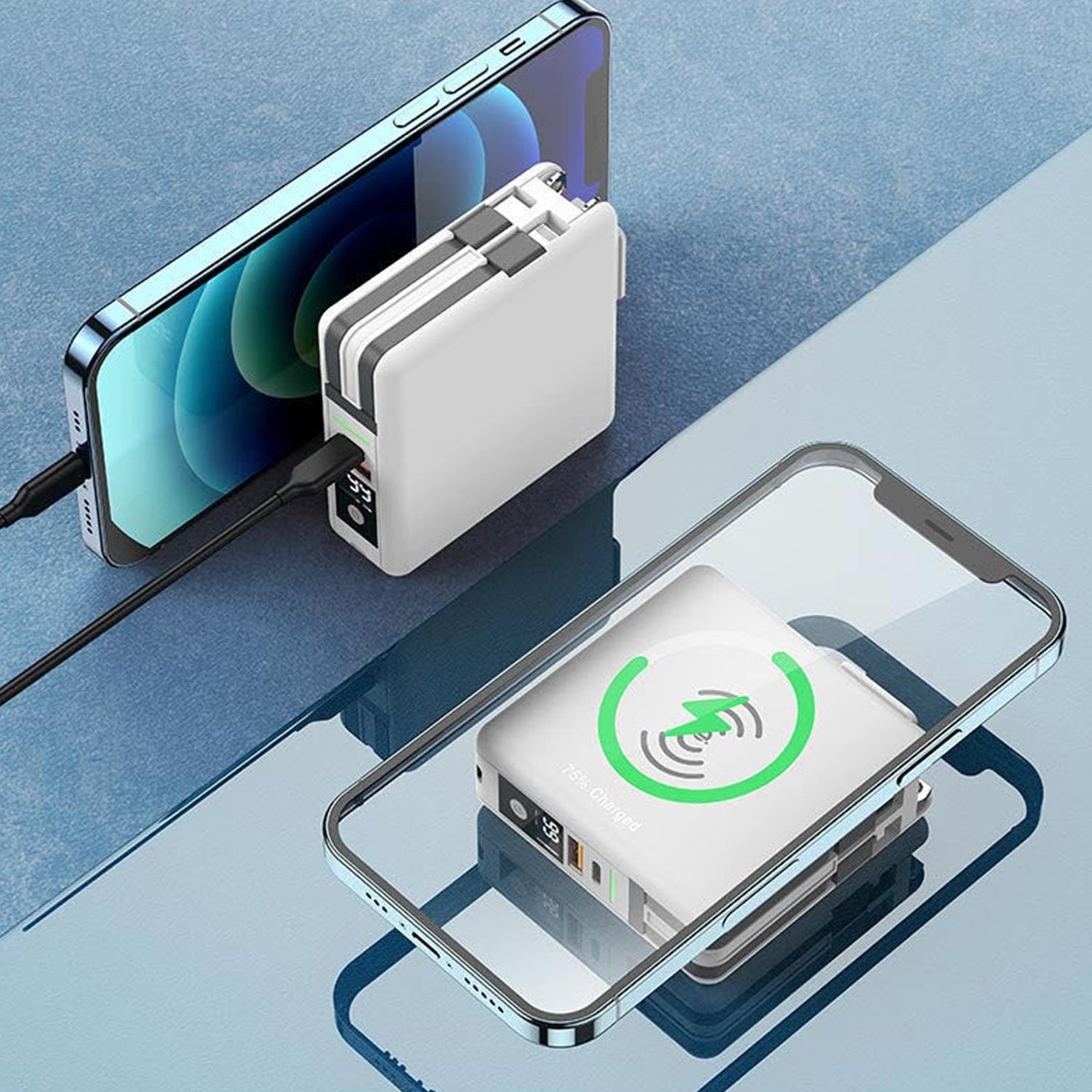 6700mAh self contained cable plug magnetic suction wireless charging bank