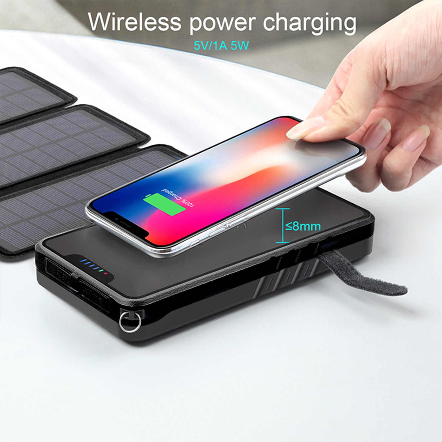 20000mAh Solar fast charging with  LED lights bank support wireless charging-Black