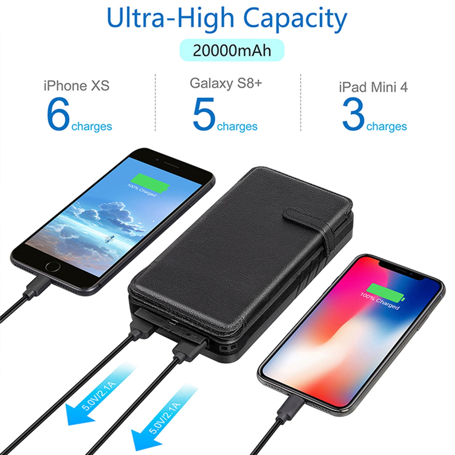 20000mAh Solar fast charging with  LED lights bank support wireless charging-Black